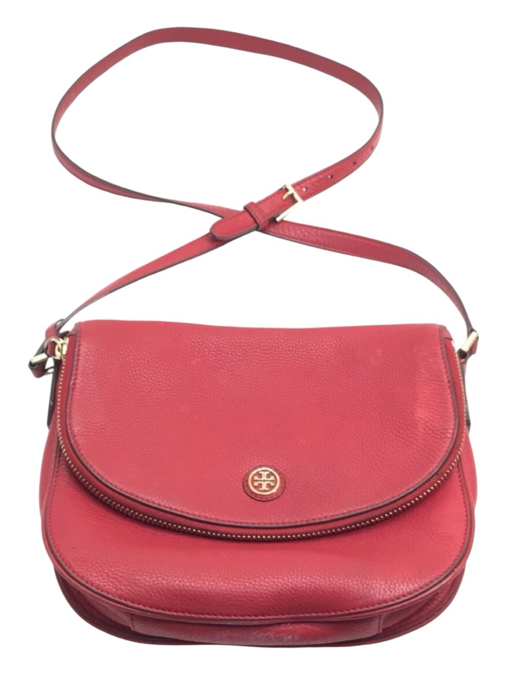 NWOT Tory Burch Red Pebbled Leather w Flap Zip/Magnetic Close Crossbody Bag